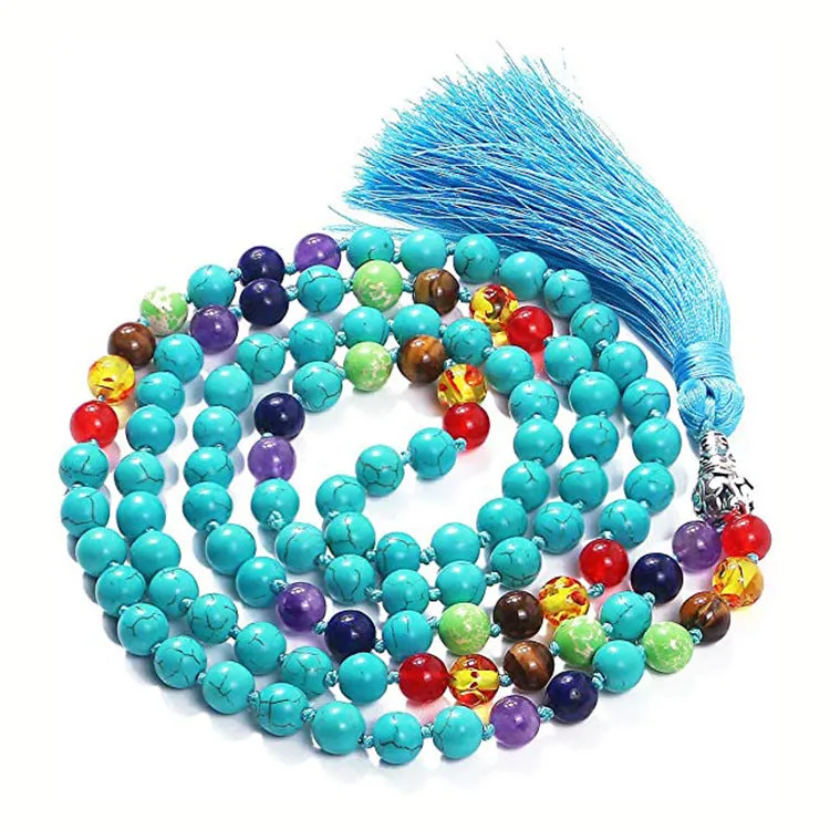 108 beaded natural stone bracelet, round 8mm beads, unisex bohemian style, available in multiple colours