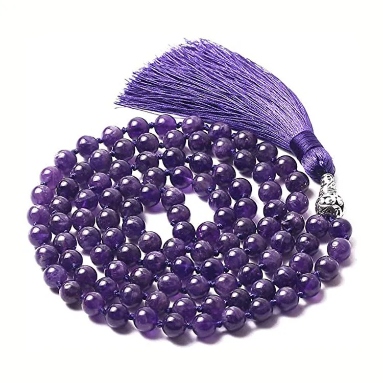 108 beaded natural stone bracelet, round 8mm beads, unisex bohemian style, available in multiple colours