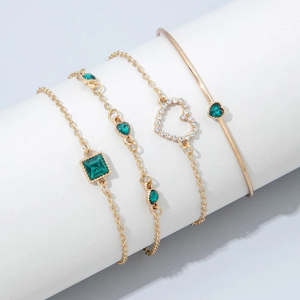Alloy square rhinestone bracelet with round crystals exotic style S1158HB emerald green colour