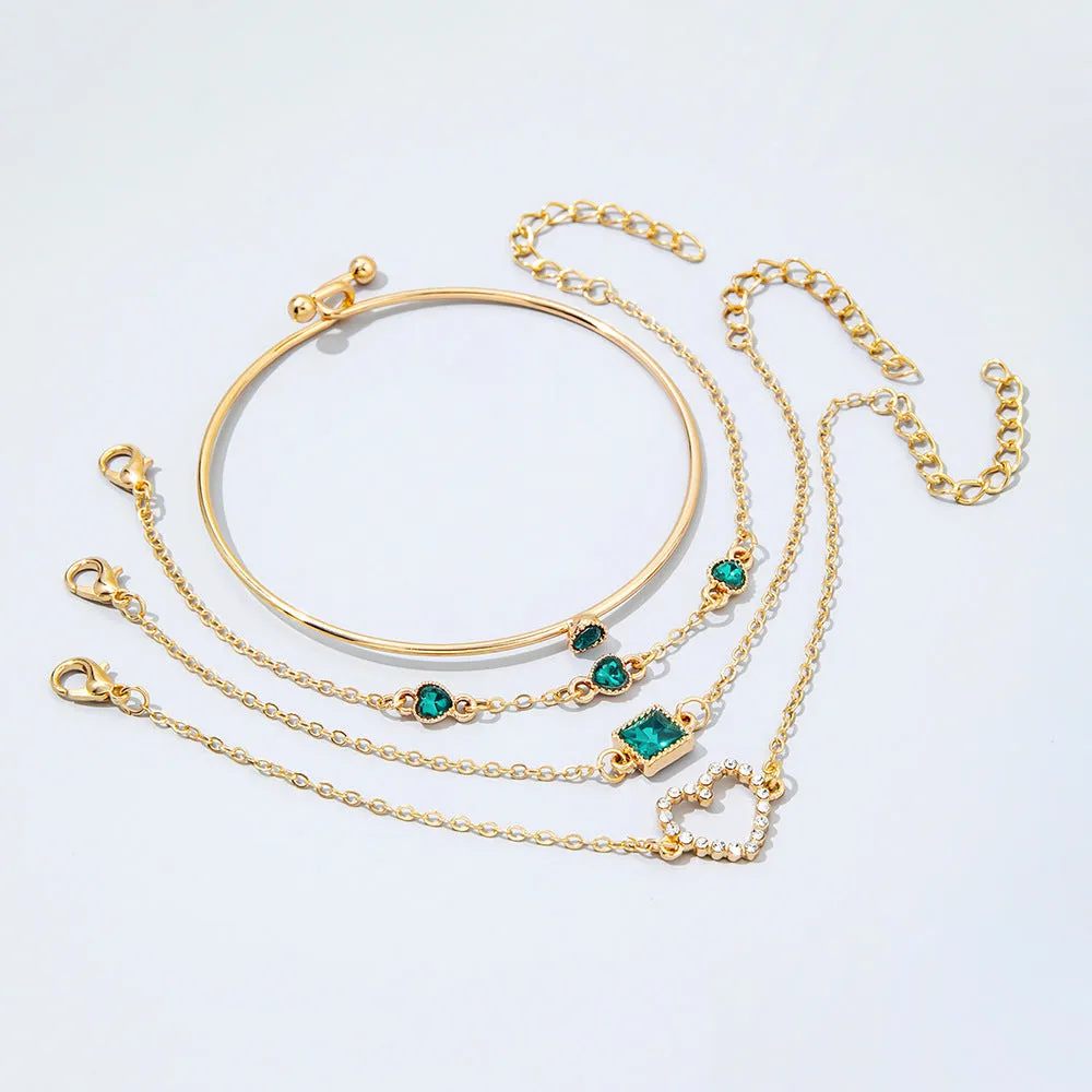 Alloy square rhinestone bracelet with round crystals exotic style S1158HB emerald green colour