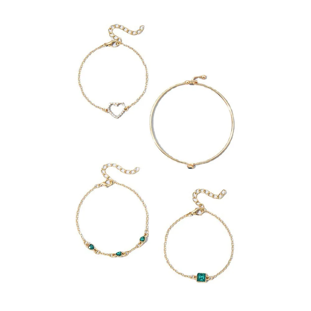 Alloy square rhinestone bracelet with round crystals exotic style S1158HB emerald green colour
