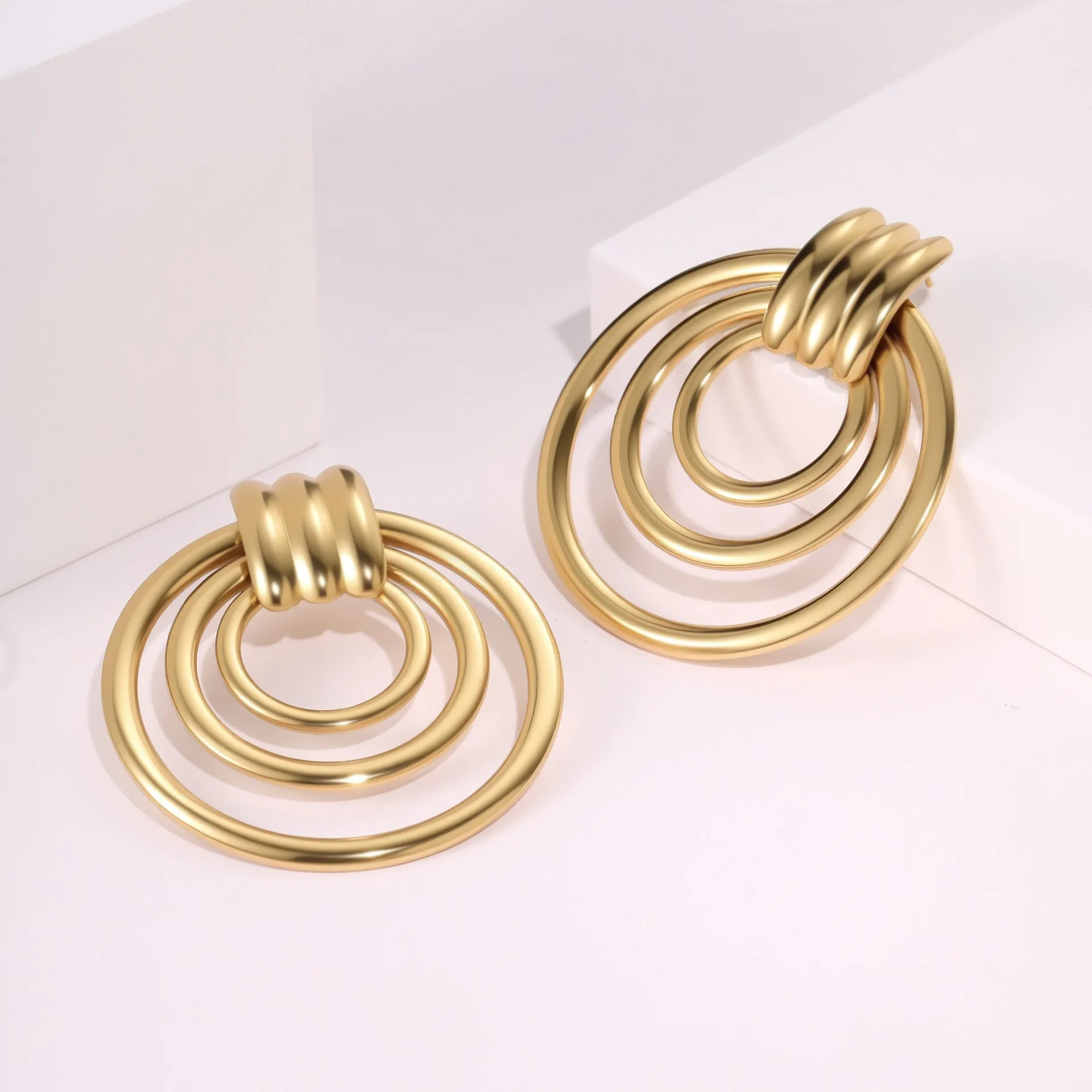 18K gold plated stainless steel geometric circle earrings with gold finish for women