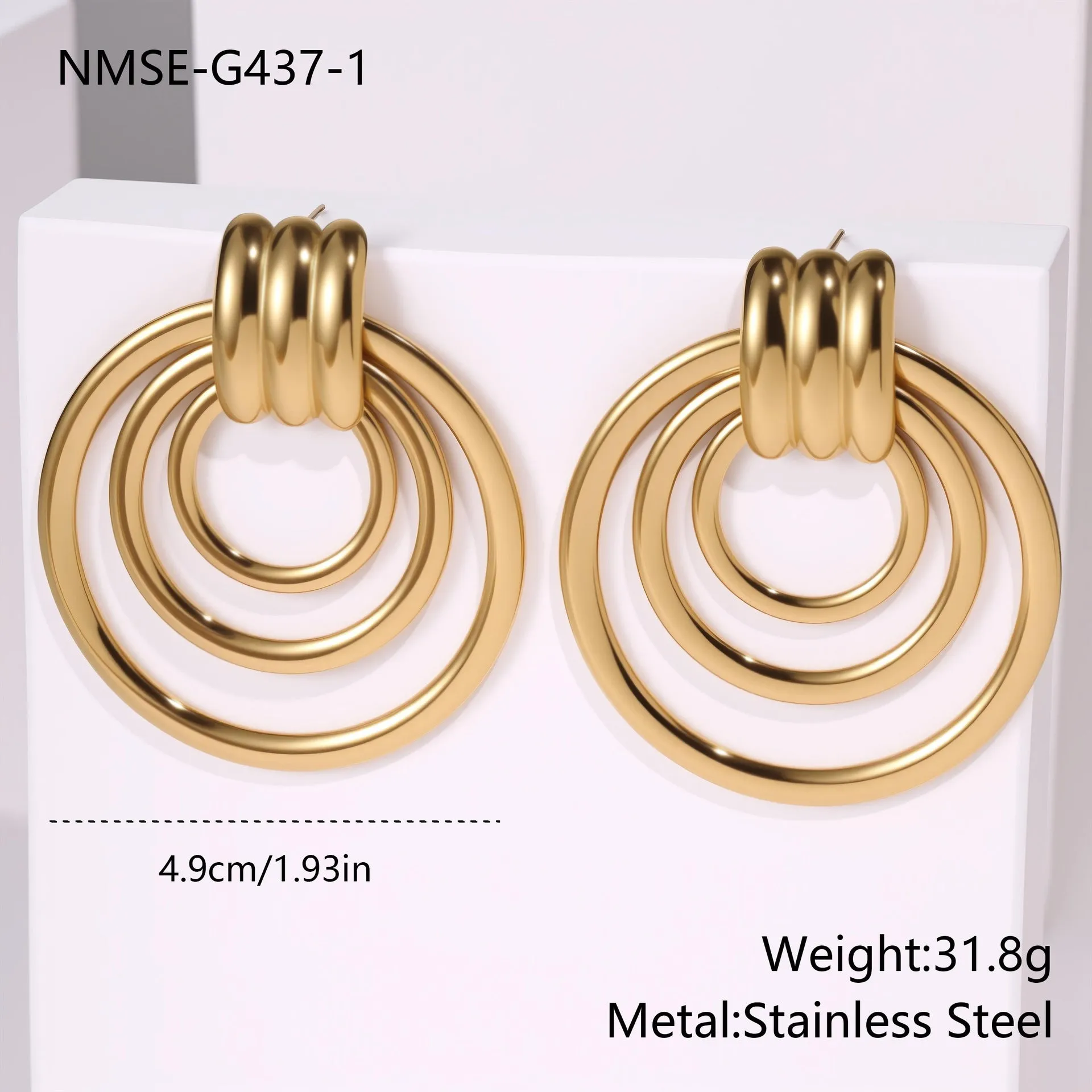 18K gold plated stainless steel geometric circle earrings with gold finish for women
