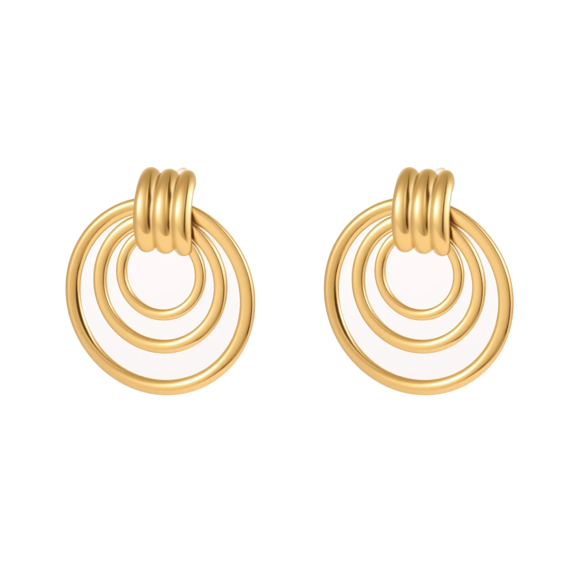 18K gold plated stainless steel geometric circle earrings with gold finish for women