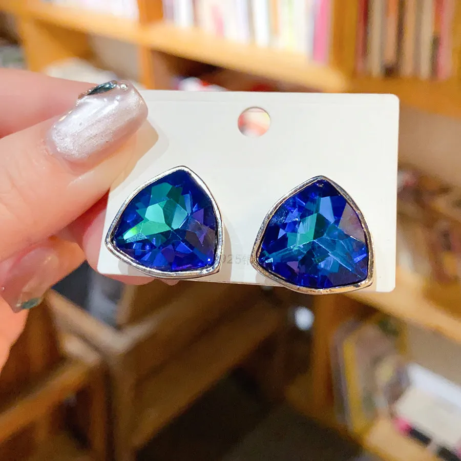 Light luxury heart-shaped zircon inlaid copper ear studs for women, gold, silver, purple, blue colours, geometric design