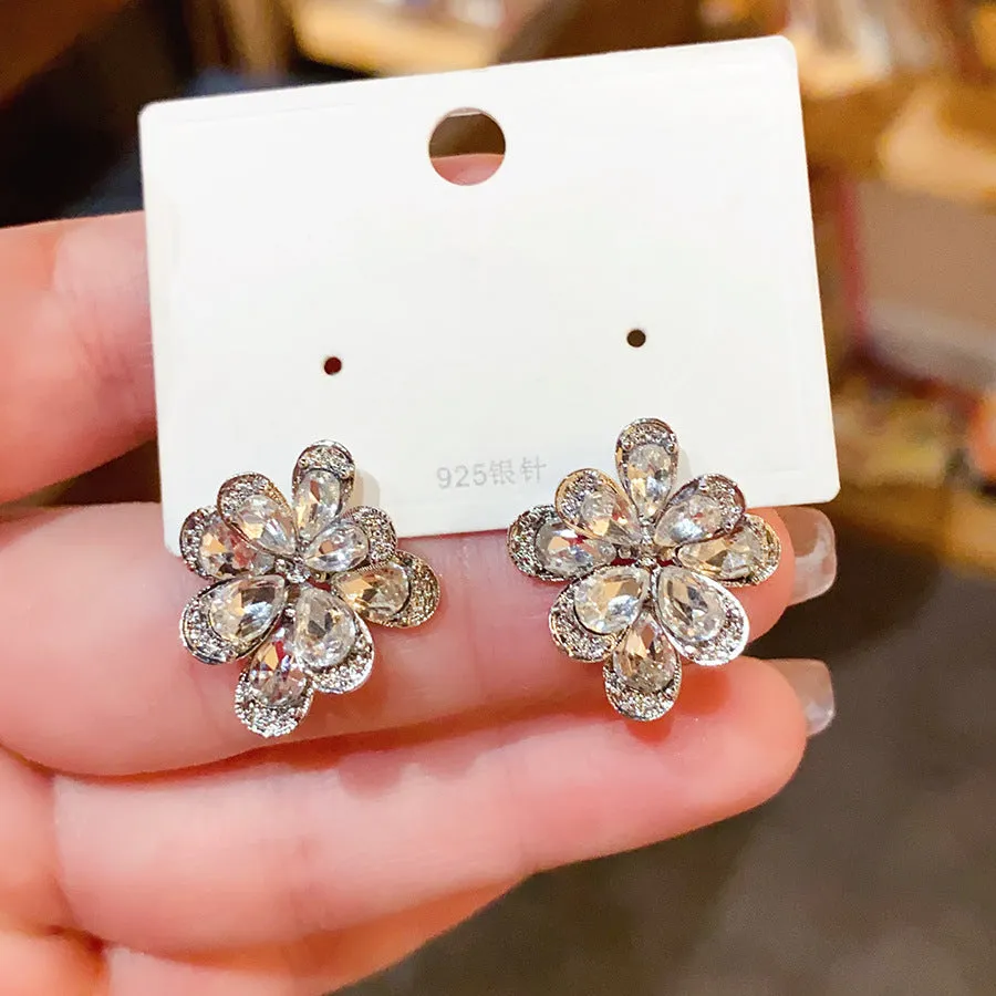 Light luxury heart-shaped zircon inlaid copper ear studs for women, gold, silver, purple, blue colours, geometric design