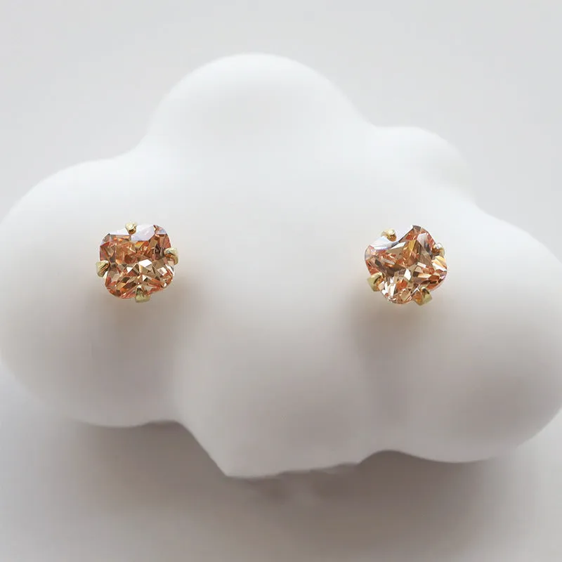 Citrine gemstone 925 sterling silver stud earrings with geometric cube sugar cut in champagne diamond gold colour