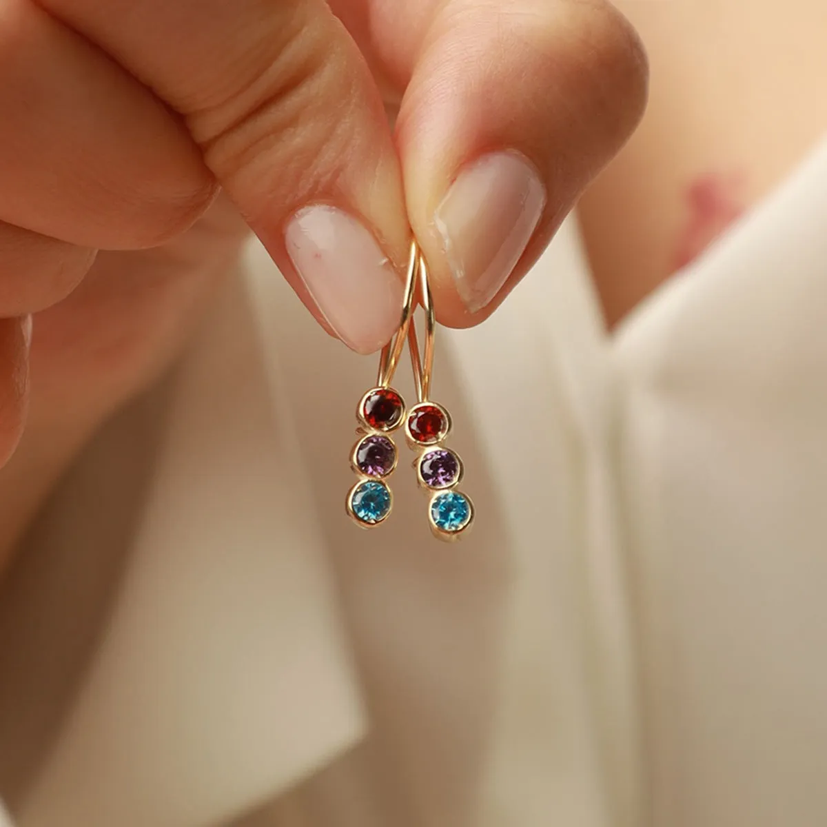 Sterling silver 925 earrings with yellow gold electroplating and colourful crystals for women