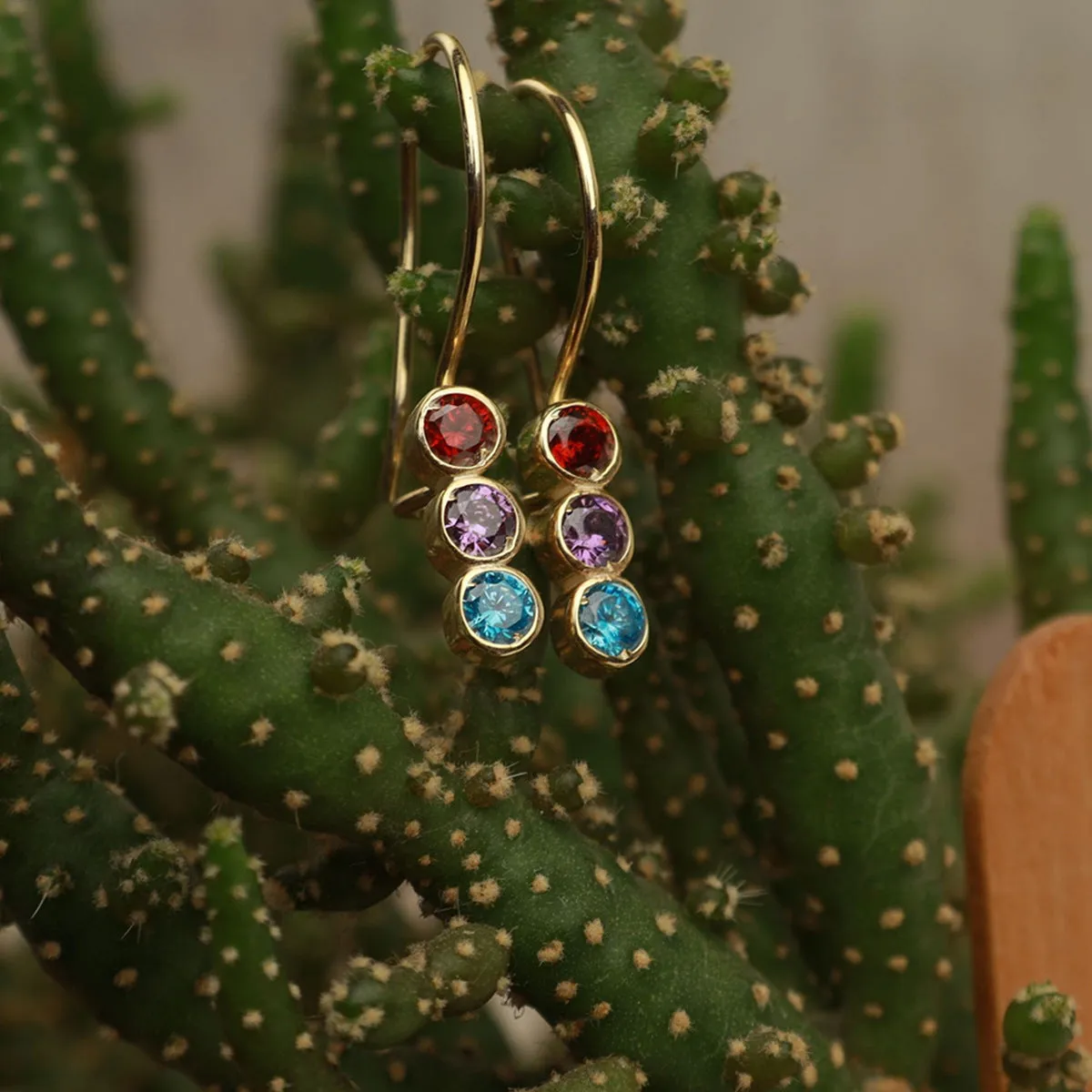 Sterling silver 925 earrings with yellow gold electroplating and colourful crystals for women
