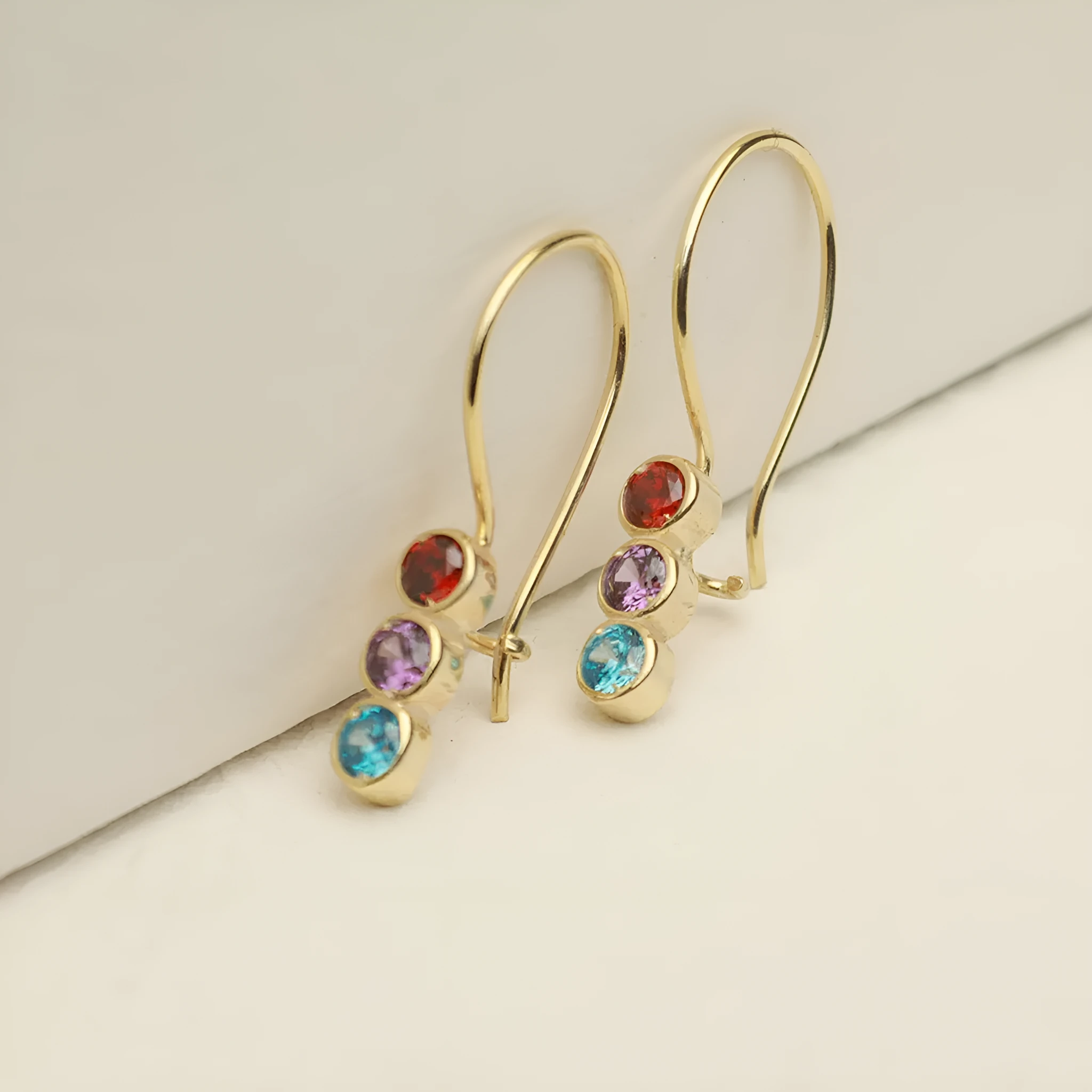 Sterling silver 925 earrings with yellow gold electroplating and colourful crystals for women