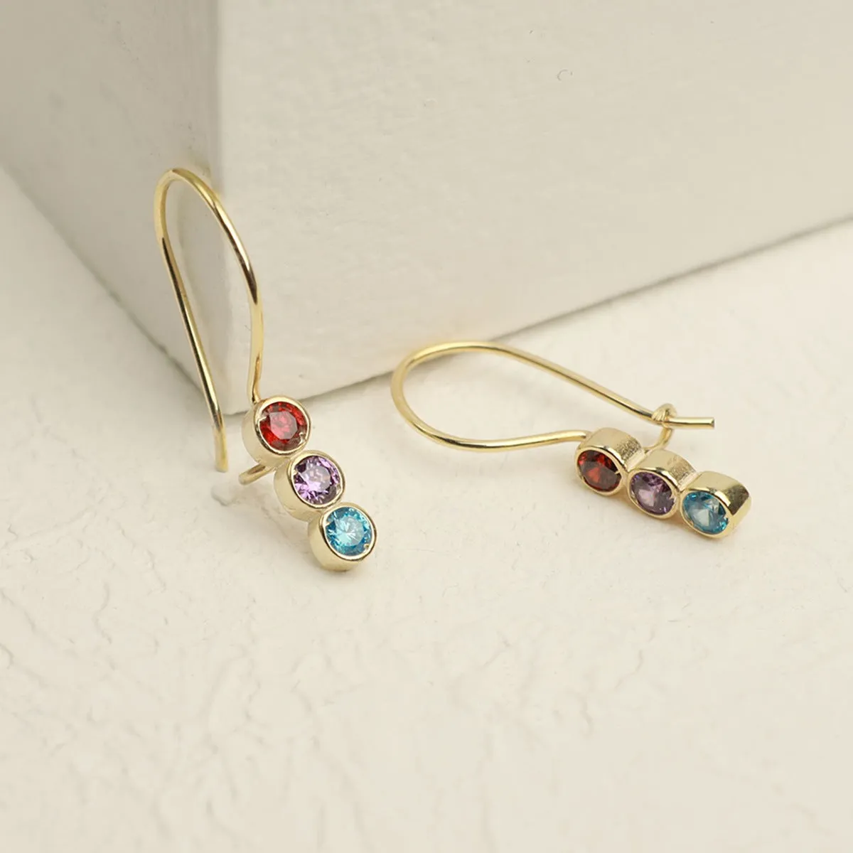 Sterling silver 925 earrings with yellow gold electroplating and colourful crystals for women