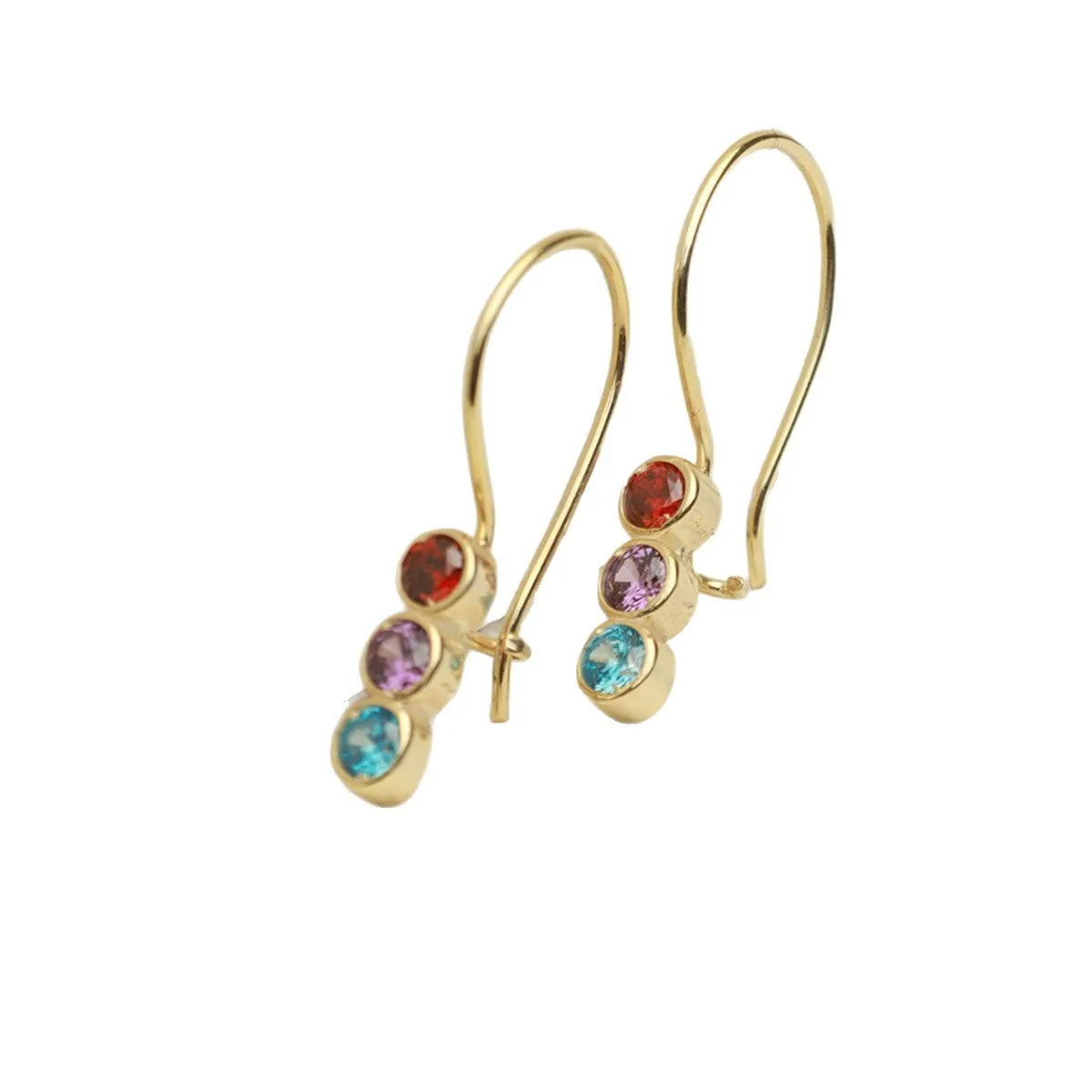 Sterling silver 925 earrings with yellow gold electroplating and colourful crystals for women