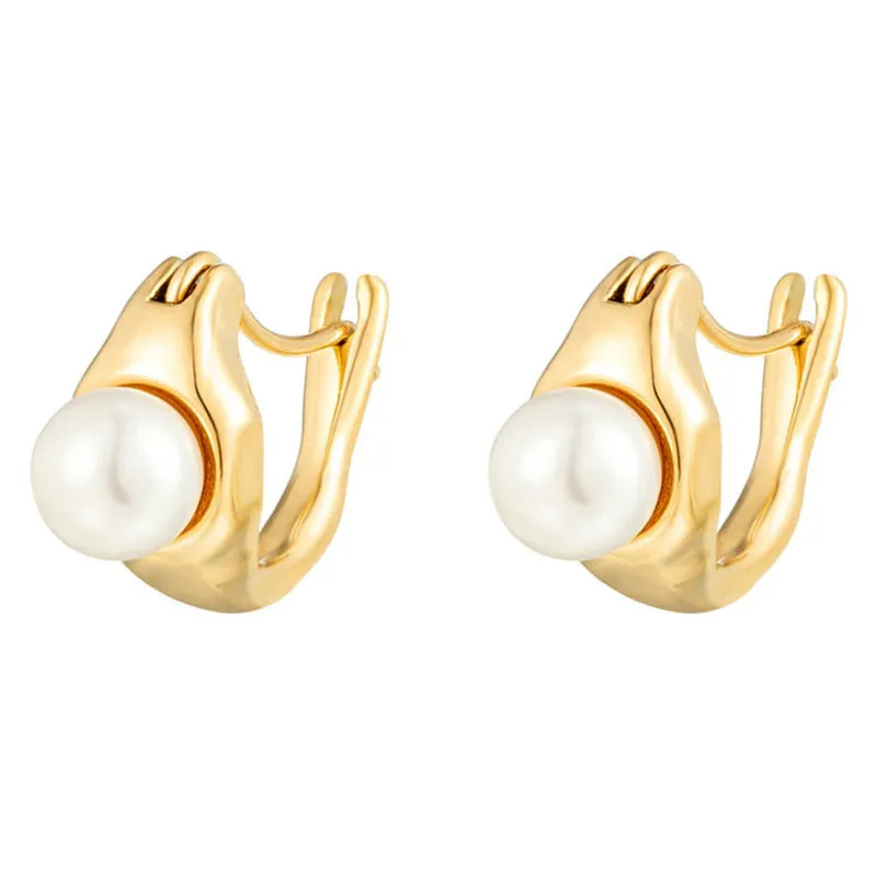 Titanium steel electroplated pearl stud earrings with 5mm pearl in silver colour