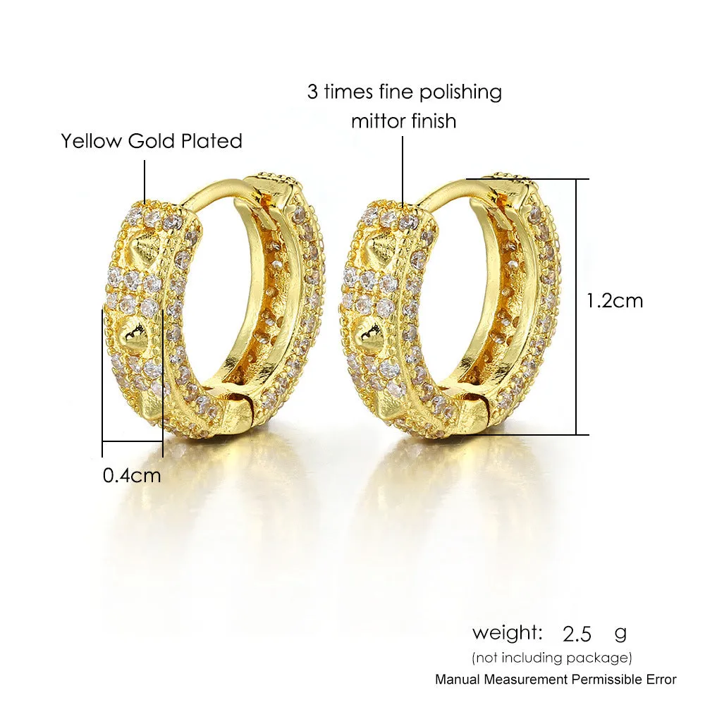 Geometric full diamond hip hop ear clips in copper with gold white stone finish