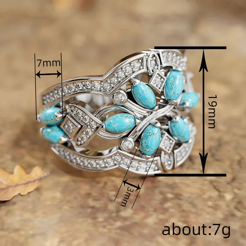 Japanese Korean ethnic style ring for women with inlaid zircon white gold colour copper geometric retro design