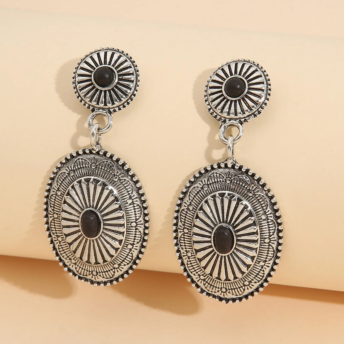 Alloy drop earrings in silver turquoise with electroplated finish, retro pumpkin flower shape
