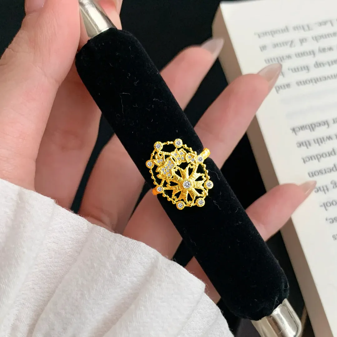 Adjustable copper ring with silver lace kaleidoscope design for women