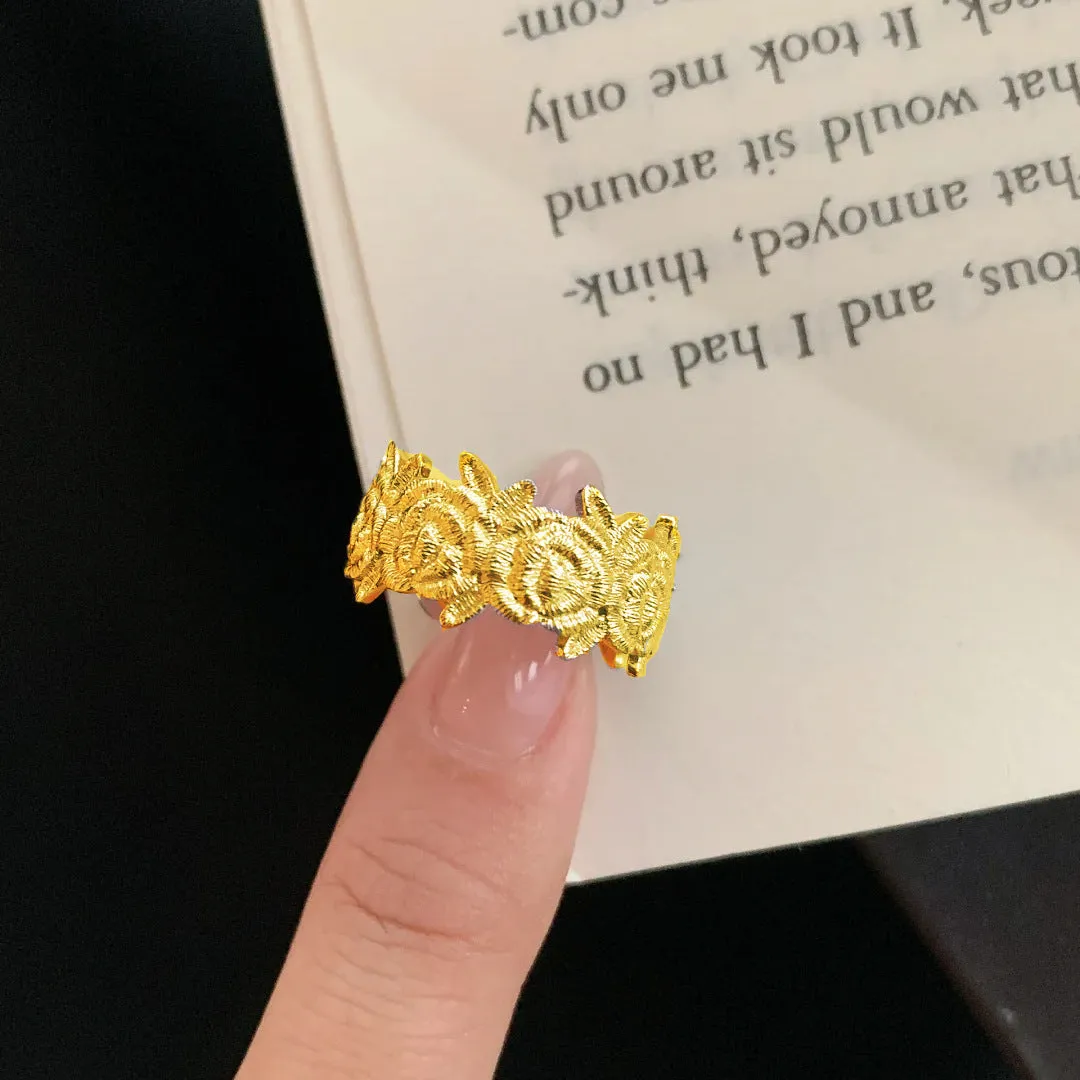 Adjustable copper ring with silver lace kaleidoscope design for women