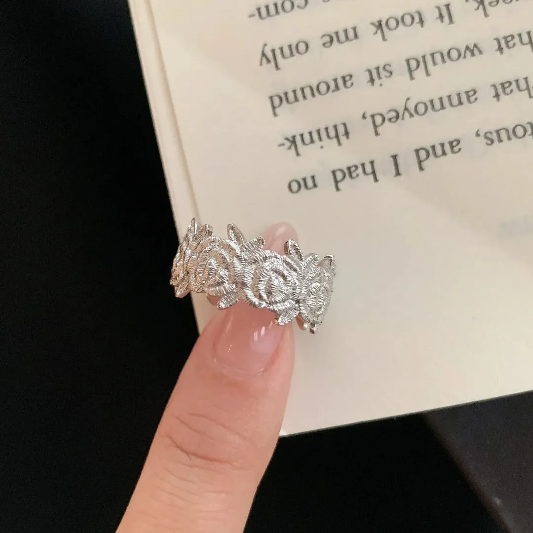 Adjustable copper ring with silver lace kaleidoscope design for women