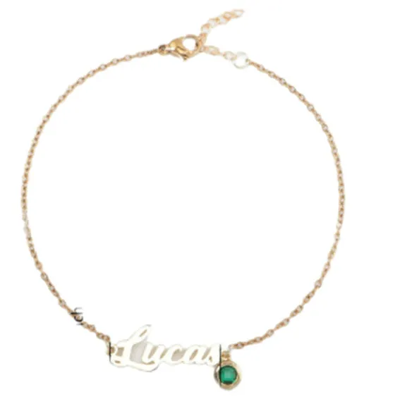 English Name Birthstone Anklet Simple Korean Style unisex jewellery gold silver electroplated alloy inlaid artificial gem