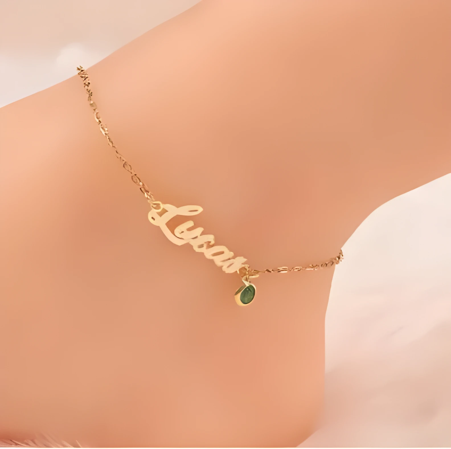 English Name Birthstone Anklet Simple Korean Style unisex jewellery gold silver electroplated alloy inlaid artificial gem