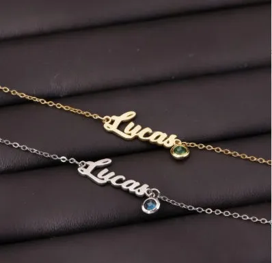 English Name Birthstone Anklet Simple Korean Style unisex jewellery gold silver electroplated alloy inlaid artificial gem
