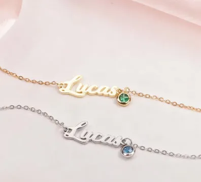 English Name Birthstone Anklet Simple Korean Style unisex jewellery gold silver electroplated alloy inlaid artificial gem