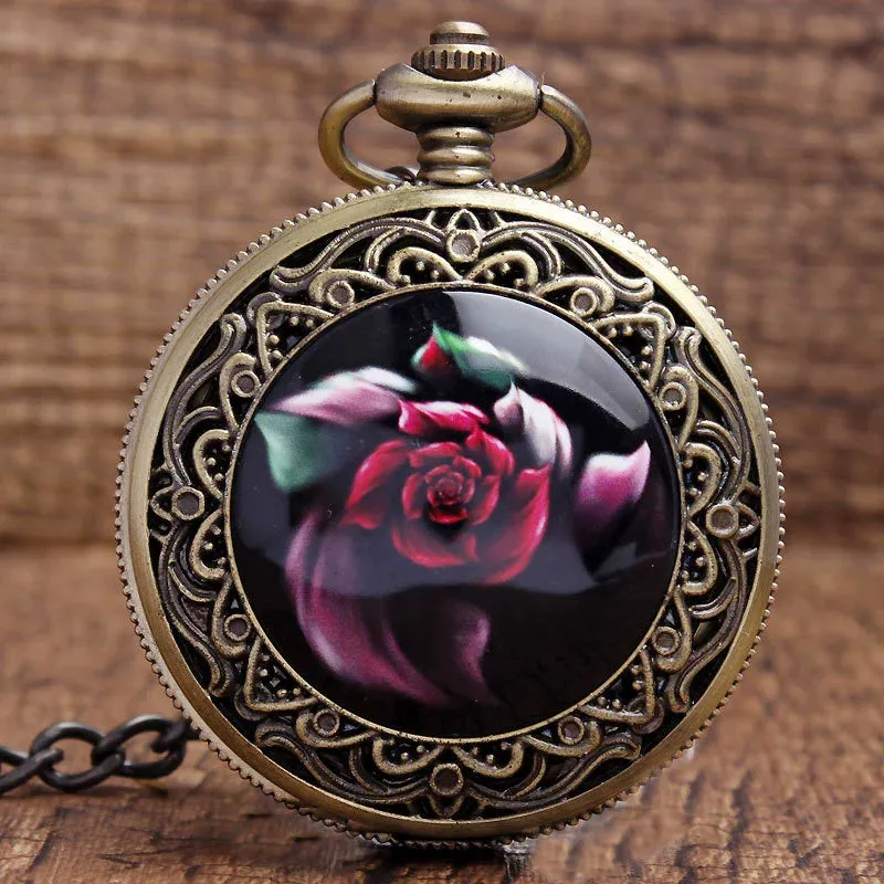 Classical retro ceramic skull pocket watch with alloy case 4.7cm bronze skull detail and chain