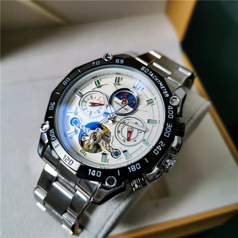 Men's automatic mechanical watch with stainless steel case in various colour options.