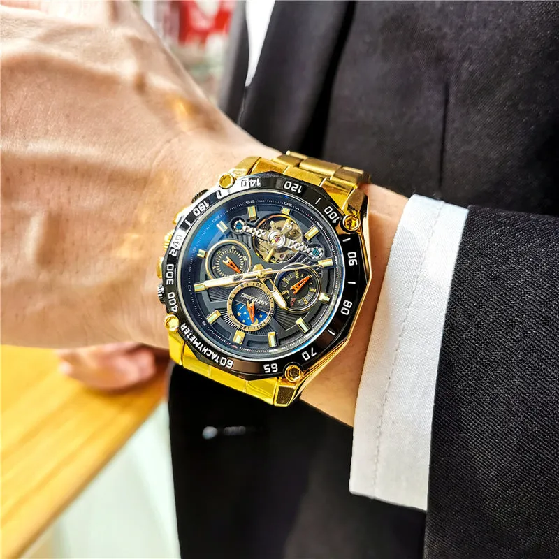 Men's automatic mechanical watch with stainless steel case in various colour options.