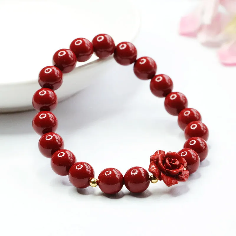 Purple gold sand rose bracelet made from natural cinnabar with 8mm beads.