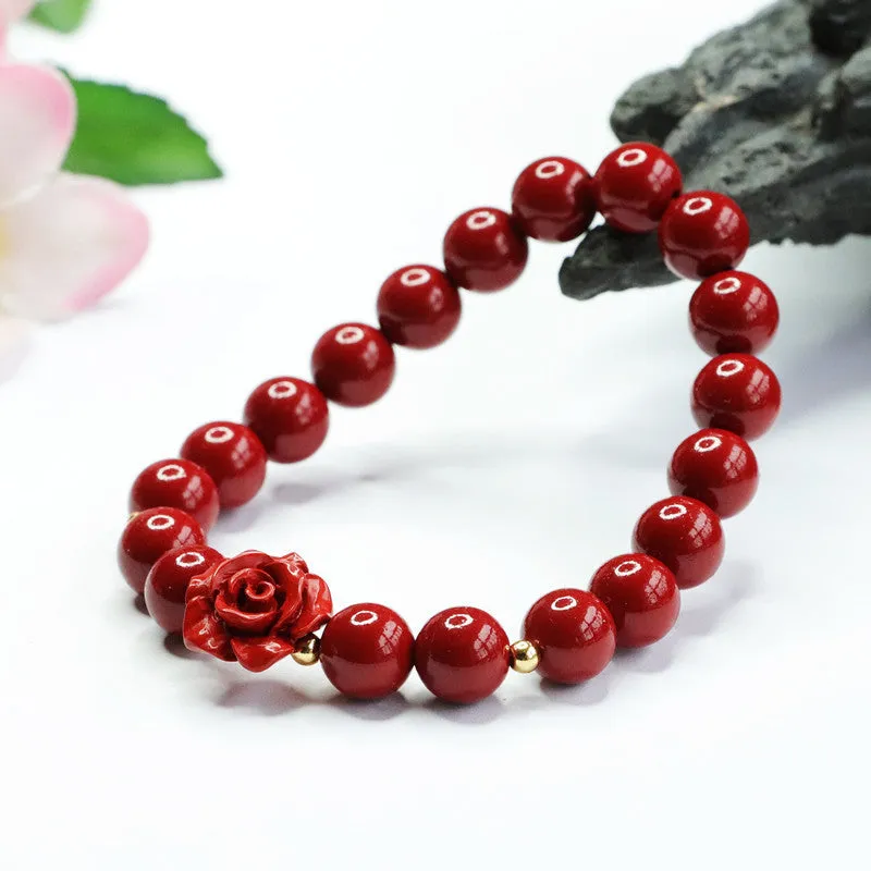 Purple gold sand rose bracelet made from natural cinnabar with 8mm beads.