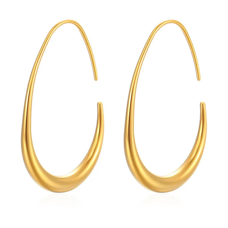Women's stainless steel geometric round earrings with frosty electroplated finish in gold colour
