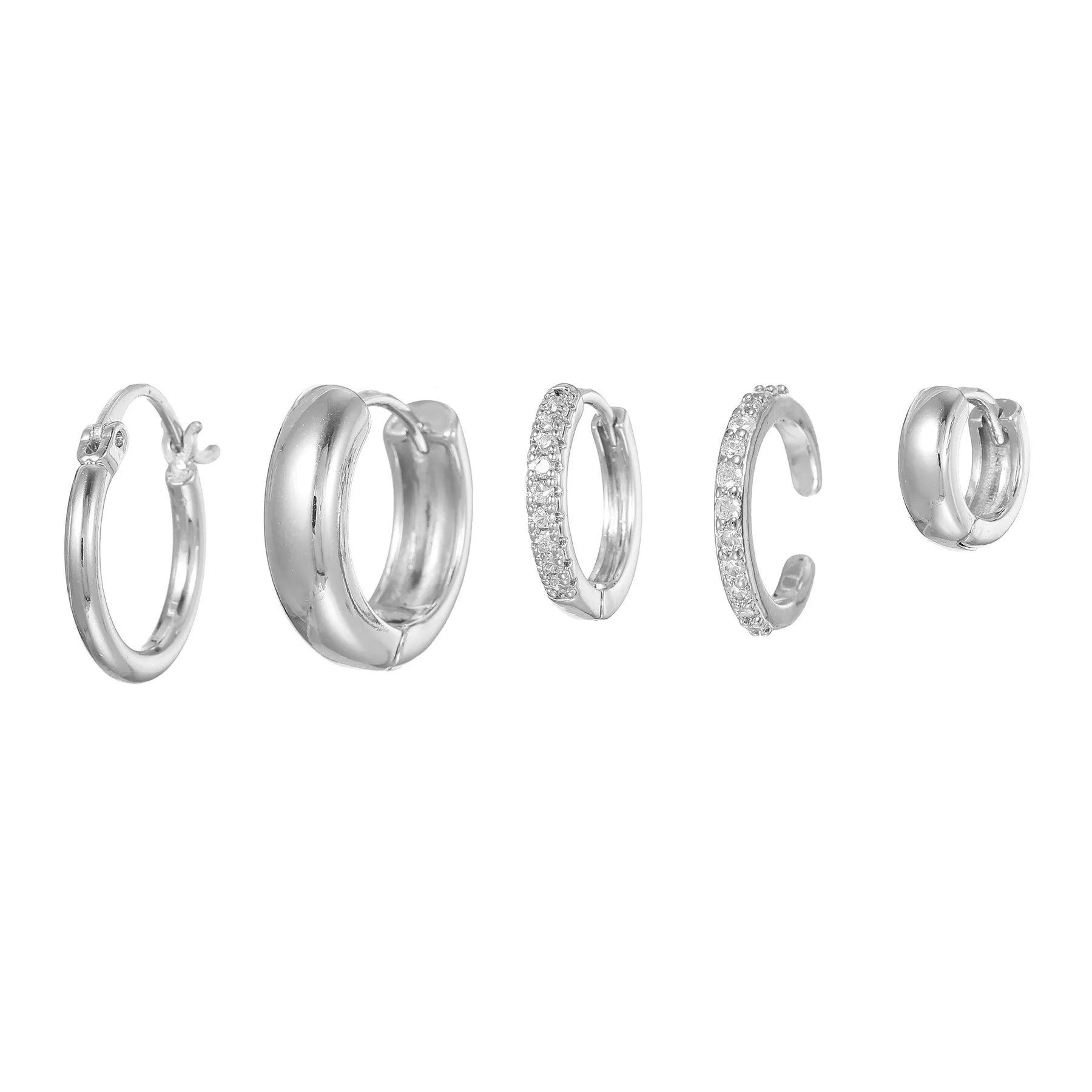 Inlaid zircon round geometric stud earrings set of five copper base gold and white K tones for women