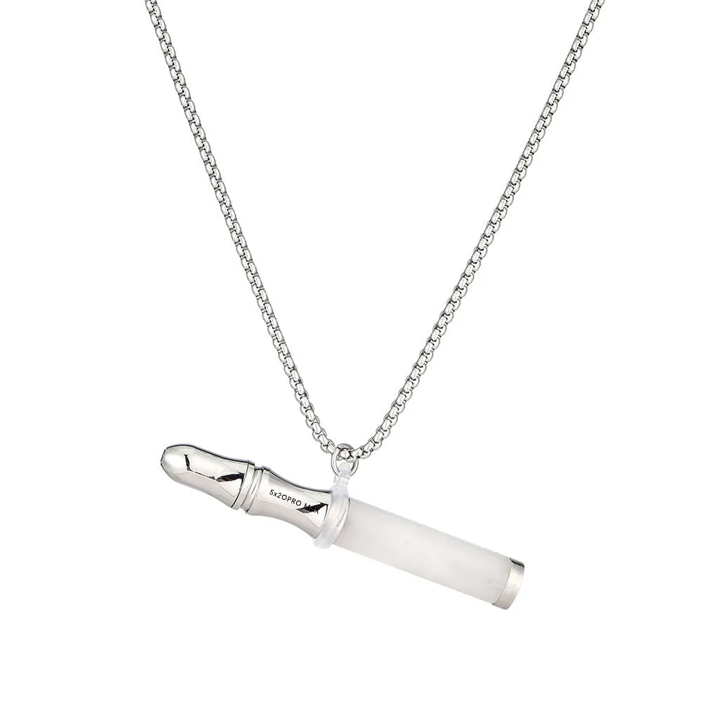Natural crystal stone double-layer flat mouth respirator pendant necklace for anxiety relief – amethyst colour with gift box and replacement core
