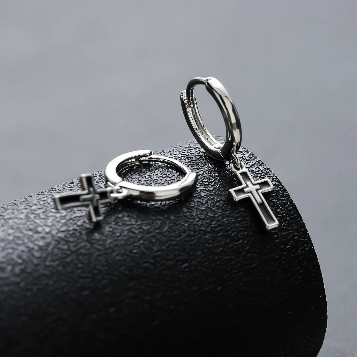 Silver plated cross retro earrings for men unisex geometric simple style