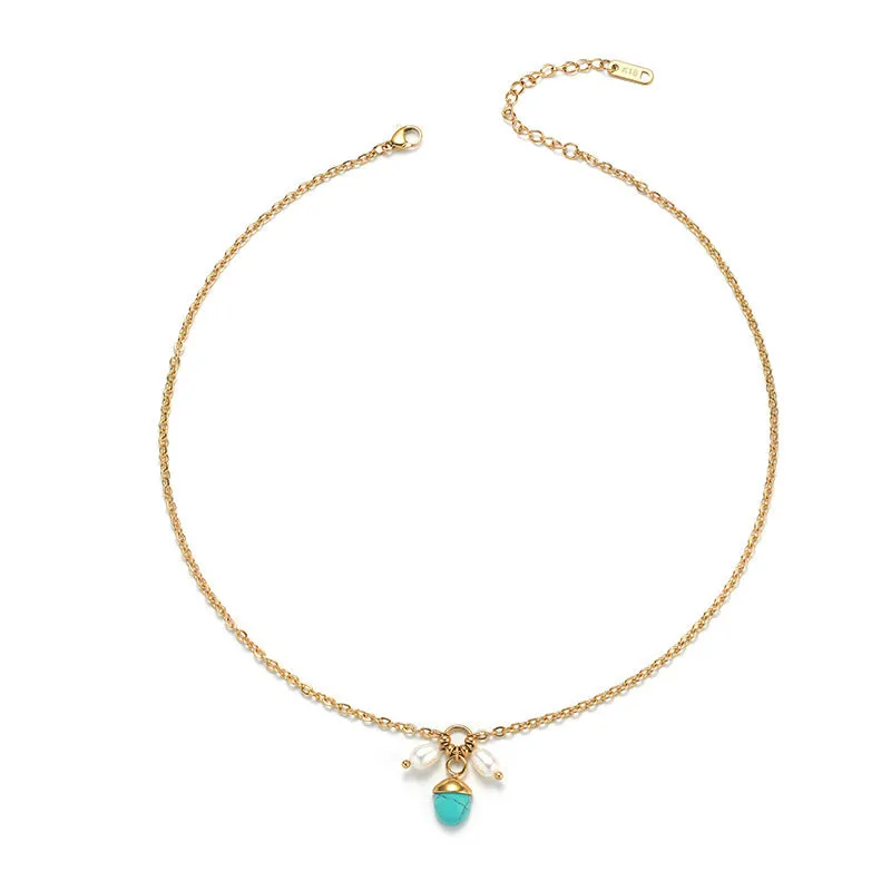 Pearl pendant necklace with non-fade textured Natural White finish, European and American style