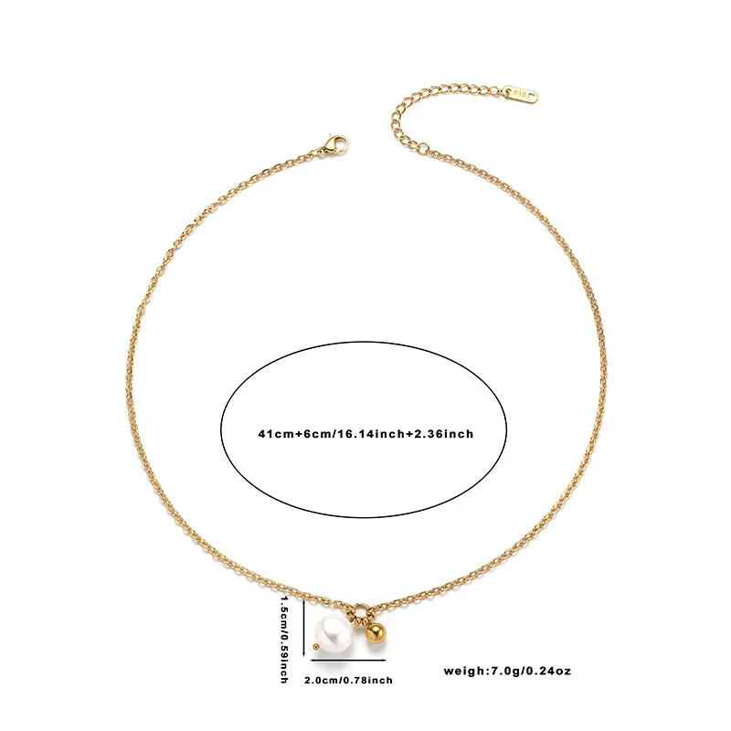 Pearl pendant necklace with non-fade textured Natural White finish, European and American style