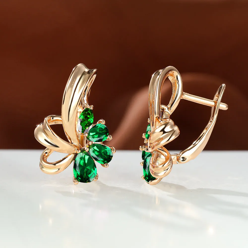 Champagne gold flower earrings with AB colourful crystal on copper, round shape studs for women
