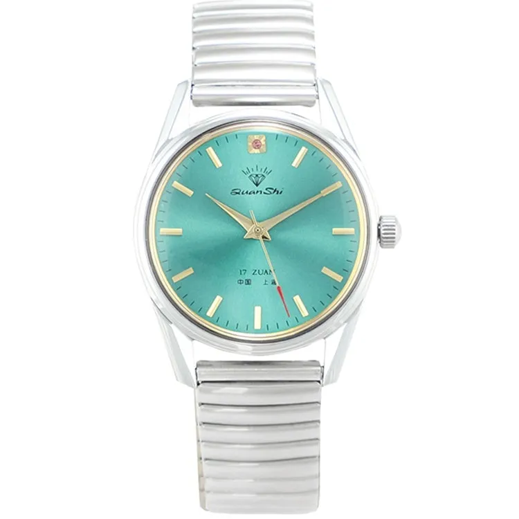Men's watch with green dial and choice of leather, steel, or spring strap on 38mm alloy case