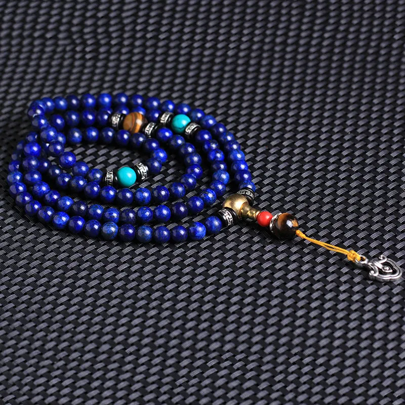 Natural lapis lazuli stone 108 prayer bracelet with animal or zodiac motif beads