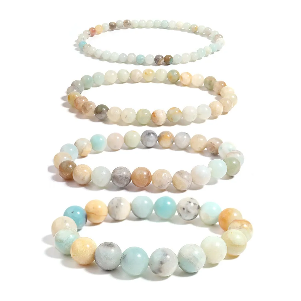 Handmade bohemian bracelet with colourful natural Amazon stone beads, shiny finish, unisex design