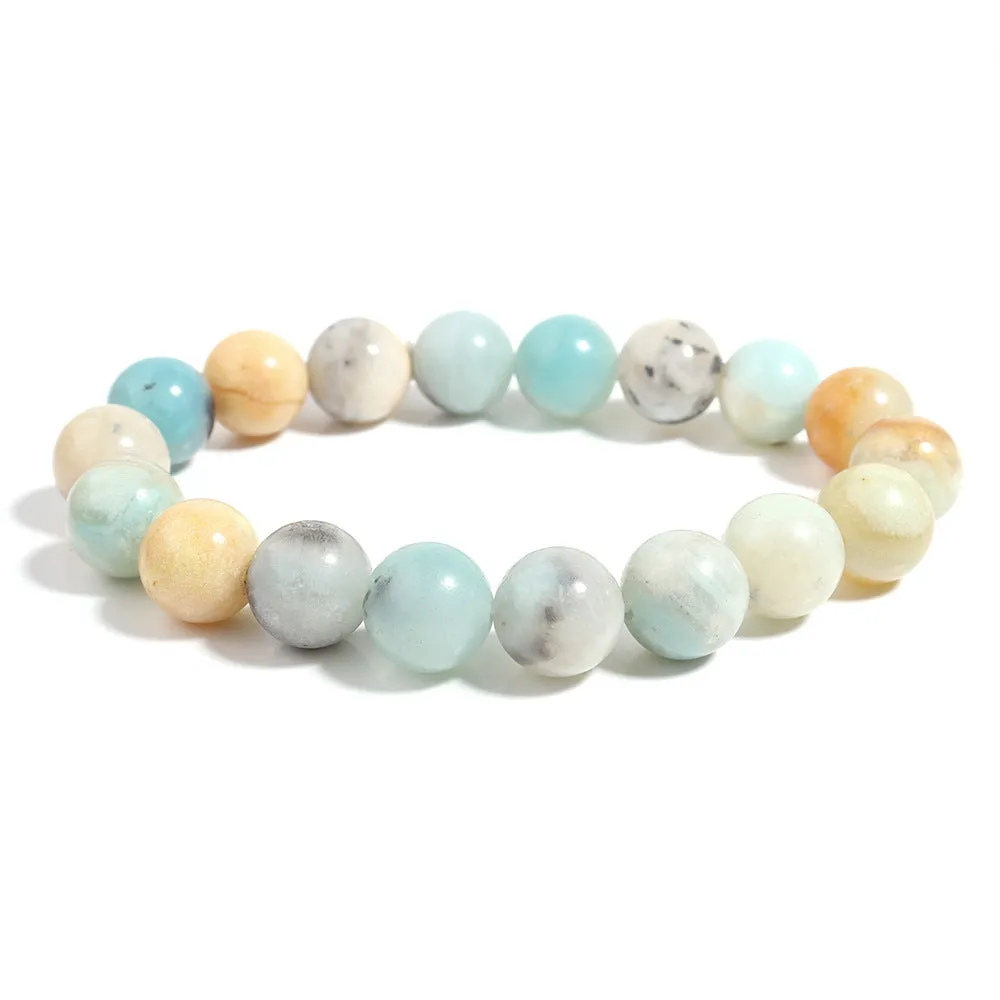 Handmade bohemian bracelet with colourful natural Amazon stone beads, shiny finish, unisex design