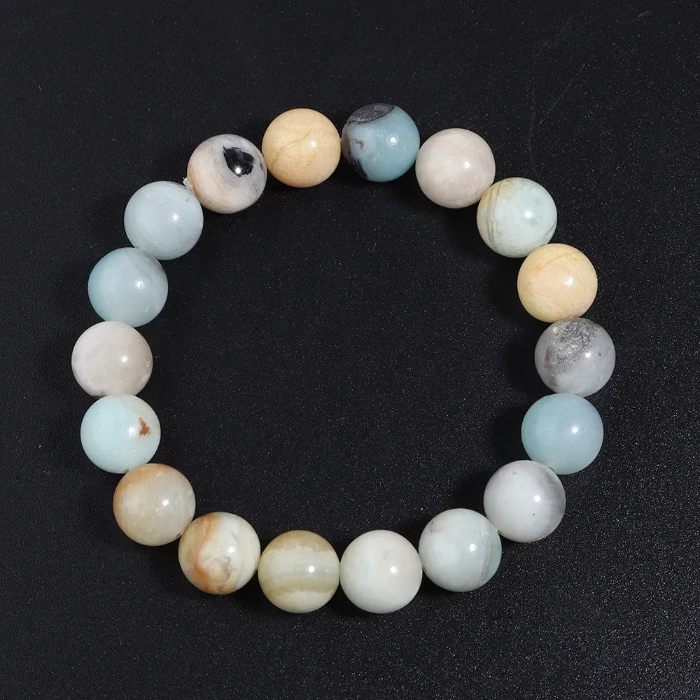 Handmade bohemian bracelet with colourful natural Amazon stone beads, shiny finish, unisex design