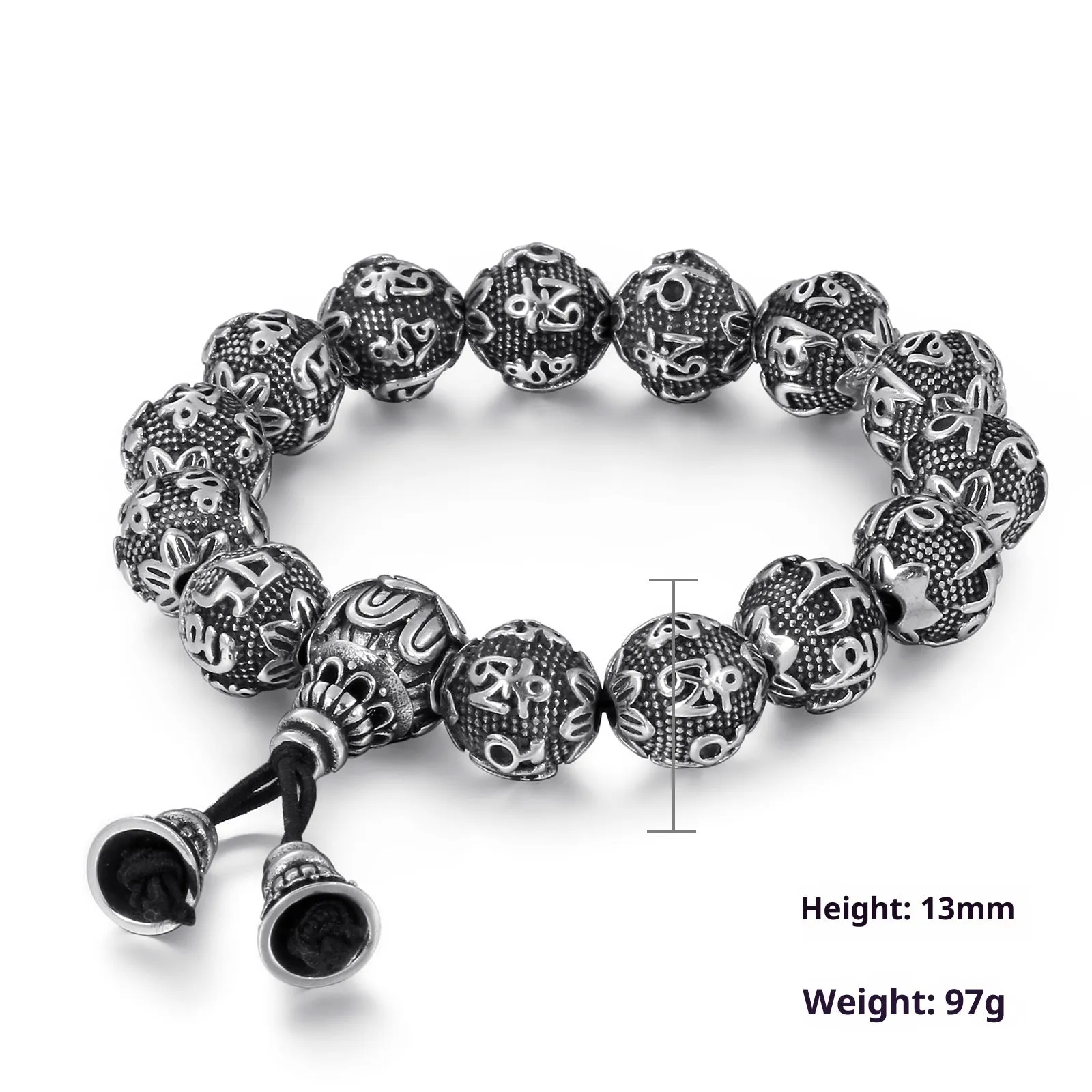 Titanium steel cast unisex bracelet with engraved text in 13mm width on plain background