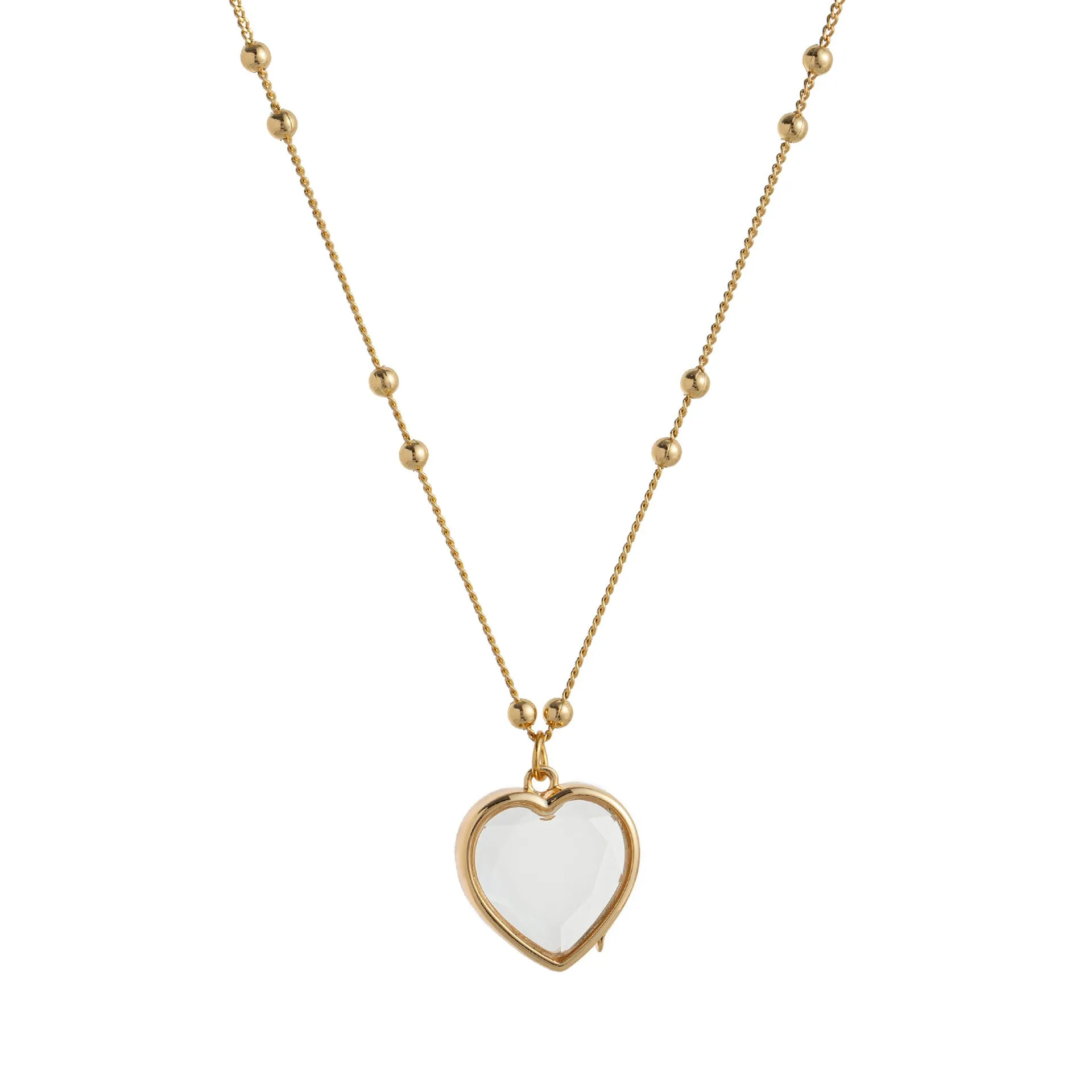 Heart-shaped copper glass box pendant necklace with O-ring chain and monthly birthstone colour insert