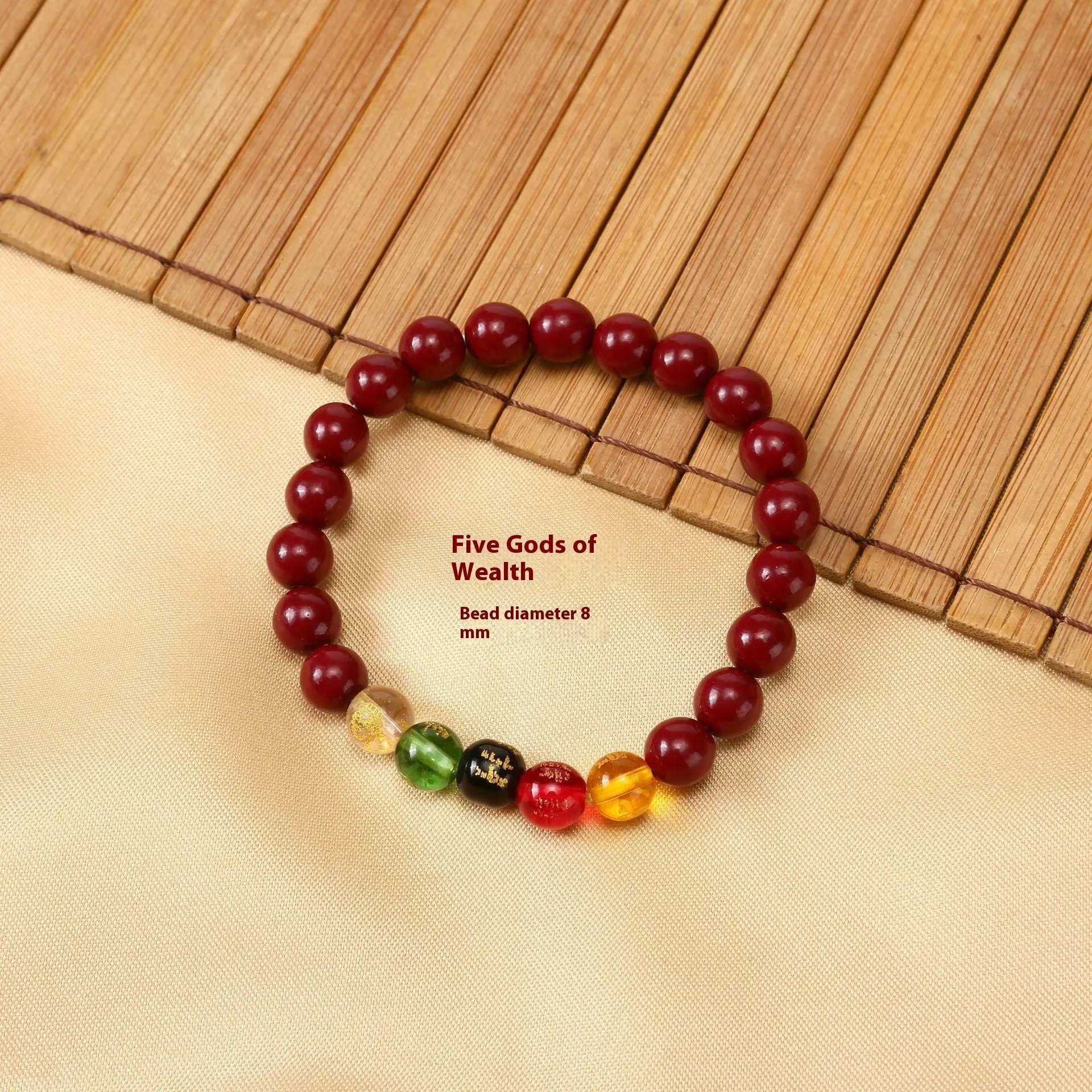 Five Gods of Wealth cinnabar resin bracelet unisex geometry beads 8mm 10mm 12mm 14mm size options