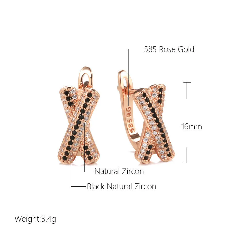 Women's retro hollow-out X-shaped earrings in rose gold copper alloy, U-shaped geometry design