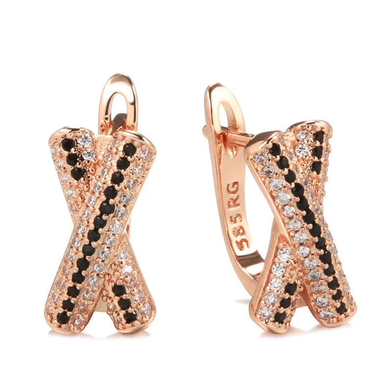 Women's retro hollow-out X-shaped earrings in rose gold copper alloy, U-shaped geometry design