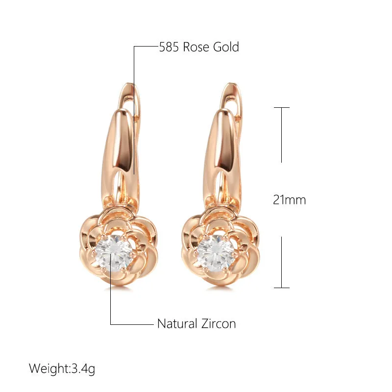 Pair of 585 rose gold flower-shaped stud earrings on copper base, H0513 colour, women's style
